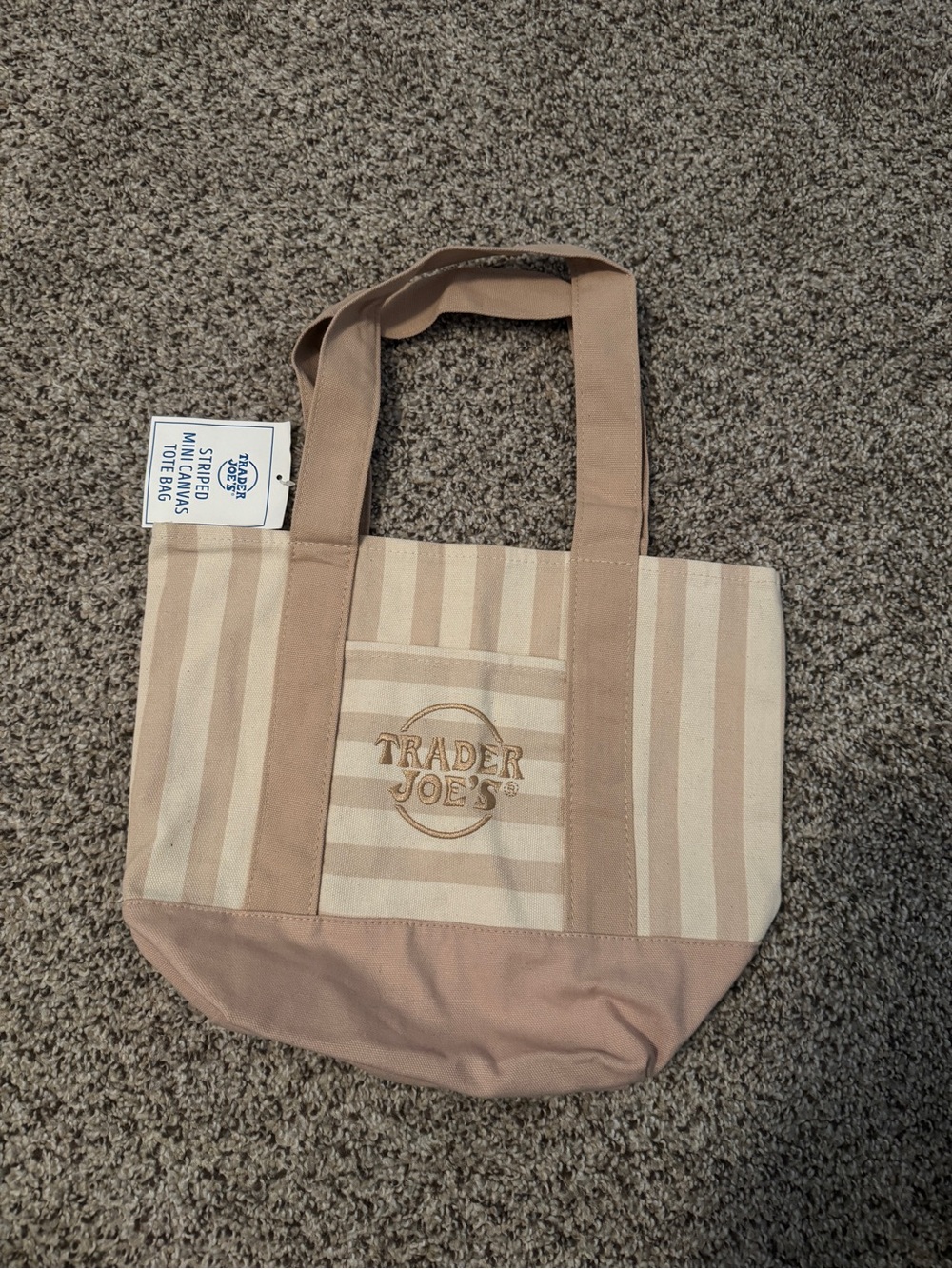 Trader Joe's Beige & Cream Striped Mini Tote Bag